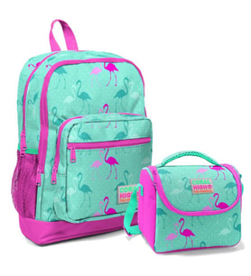 Coral High Dört Bölmeli Okul Sırt Çantası & Beslenme Çantası - Pembe Yeşil Flamingo Kız Çocuk