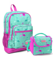 Coral High Dört Bölmeli Okul Sırt Çantası & Beslenme Çantası - Pembe Yeşil Flamingo Kız Çocuk