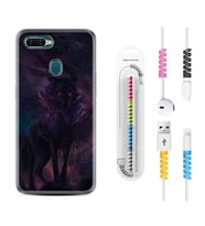 Oppo A5S A15 A16 A54 A55 A73 A74 Kılıf Kablo Koruma Spiral Silikon Black Purple Wolf 1791