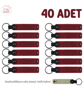 Kurumsal Toplantı Katılımcılarına, 40'lı Set, Kişiye Özel Hatıra Anahtarlık, Kırmızı & Sütlü Kahve