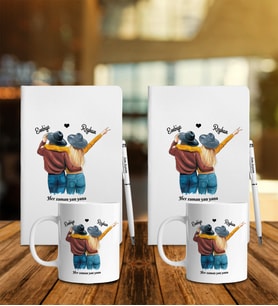 Arkadaşa Özel 2 li Beyaz Defter Kalem Kupa Set