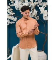 Regular Fit Gizli Düğmeli Yaka %100 Linen Ham Keten Gömlek