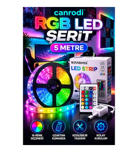 5050 RGB LED Şerit 5 Metre Uzaktan Kumandalı Renkli Ortam Aydınlatma