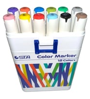 STA 910312 ÇİFT UÇLU ALKOL BAZLI MARKER 1mm/1-7mm UÇ KALEM SETİ 12'Lİ (RENK) TAŞIMA SAPLI PLASTİK KU