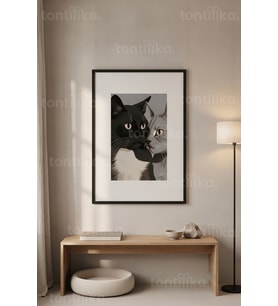 Kedi Portresi Minimalist 1. Kalite Ahşap Çerçeveli Tablo