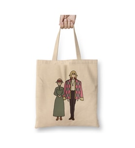 Howl's Moving Castle 002 Beyaz Bez Çanta Uzun Saplı Alışveriş Çantası Plaj Çantası