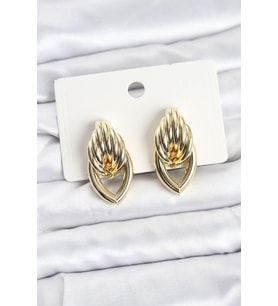 Pirinç Gold Renk Sarmal Damla Model Vintage Kadın Küpe