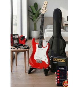 Midex CEG-36RD 8-12 Yaş Çocuklar İçin Amfili Full 3/4 36 İnç Elektro Gitar Seti Kırmızı