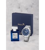Polo Air Klasik Erkek Kol Saati Ve 55 ml Parfüm Seti Gümüş Lacivert Renk ST-5020E2