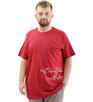 Mode XL Battal Beden Erkek Pamuklu T-Shirt Yumuşak Dokulu Baskılı BELIEF U24085 Bordo