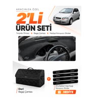 CHEVROLET KALOS (2009-2013) Uyumlu Torpido Örtüsü + Deri Bagaj Çantası + Sticker Seti - Siyah