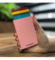 Mekanizmalı Kartlık Rfid Korumalı Alüminyum Otomatik Mekanizmalı Kredi Kartlık Renkli Metalik Pembe