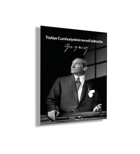 Temperli Gerçek Cam Tablo Makam Panosu Atatürk Sözleri Türkiye Cumhuriyetinin Temeli Kültürdür