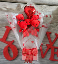 Solemia Sevgiliye Özel Kırmızı Konsept Balonlu Romantik Peluş Ayıcık Buketi