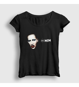 Presmono Kadın Siyah MM Marilyn Manson T-Shirt 38730tt