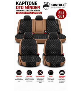 Kustulli Premium Oto Koltuk Minder Seti - FULL 5'li SET - Terletmez - Kolay Montaj - Kaymaz Taban- Oto Koltuk Kılıfı Cepli Model (Gri)