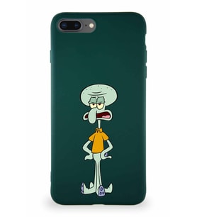 Apple iPhone 8 Plus Soft Premier Kapak Squidward Dokunaç Tasarımlı Silikon Kılıf - Yeşil (Şeffaf)