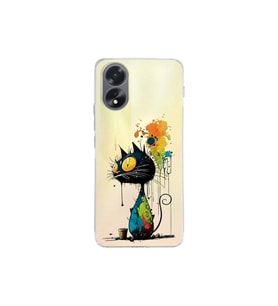 Oppo Reno A38 ile Uyumlu Splash Kedi Tasarımlı Şeffaf Silikon Kılıf