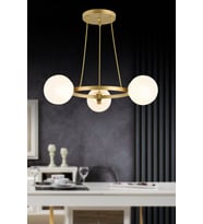 Eskitme 3 Lü Halka Beyaz Glop Camlı Modern Avize