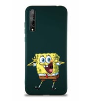 Huawei Y8P Soft Premier Kapak Sünger Bob Tasarımlı Silikon Kılıf - Yeşil (Şeffaf)