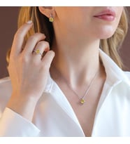 Lotus Çiçeği Sitrin Taşlı Gümüş Set