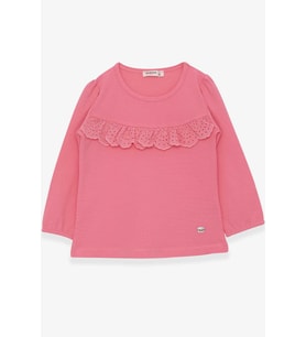 Breeze Kız Çocuk Uzun Kollu Tişört Fırıfırlı 3-8 Yaş, Pembe