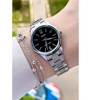 Casio CSISTE18 Kadranı Siyah Kordonu Gümüş Renk Hediye Paketli Kadın Kol Saati ve Bileklik