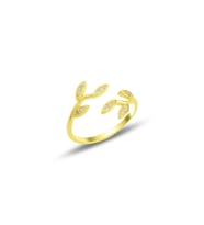 Gümüş altın yaldızlı zirkon taşlı üstten ayarlamalı yaprak yüzük SGTL11692GOLD (Rose)