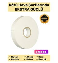 Süper Güçlü Uzun Ömürlü Kuvvetli Yapışkan Kolay Uygulanır İz Bırakmaz Çift Taraflı Köpük Bant 3 Adet
