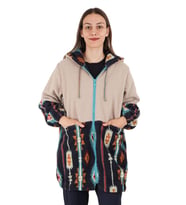 Lacivert/Bej Kilim Desenli Kadın Polar Ceket - Zenobya