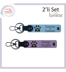 Kedi Sahibi Arkadaşınıza Uygun Anlamlı Armağan, Kalpli Pati Desenli Set, Gök Mavi-Mor Menekşe