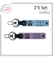 Kedi Sahibi Arkadaşınıza Uygun Anlamlı Armağan, Kalpli Pati Desenli Set, Gök Mavi-Mor Menekşe