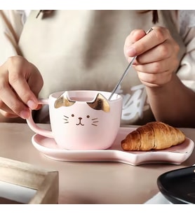 Sunum Tabaklı Kedi Tasarım Kupa Bardak (Karışık)