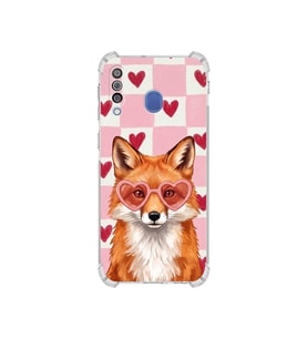 PrintiFy Samsung Galaxy M30 ile Uyumlu Pembe Pötikare Serisi Tatlı Kurnaz Tasarımlı Uv Baskılı Köşe Korumalı Antişok Kılıf