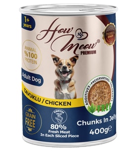HOW MEOW 12 ADET JÖLELİ PARÇA ETLİ YETİŞKİN KÖPEK YAŞ MAMASI TAVUKLU