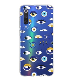 PrintiFy Xiaomi Mi 9 SE ile Uyumlu 1mm Slim Fit Nazar Boncuğu 2 Baskılı Şeffaf  Kılıf