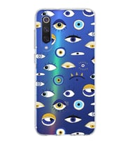 PrintiFy Xiaomi Mi 9 SE ile Uyumlu 1mm Slim Fit Nazar Boncuğu 2 Baskılı Şeffaf  Kılıf