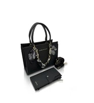 Kadın Gold Zincirli Şal Detaylı Şık El & Omuz Çantası Ve Cüzdanı Kombin Shopper EBAT: 20 X 25 CM (STD)