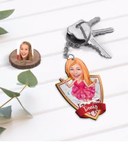 BK Gift Kişiye Özel İsimli Kadın Doğum Günü Karikatürlü Ahşap Anahtarlık-1