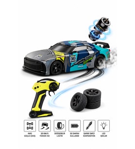 4WD Uzaktan Kumandalı Şarjlı Drift Arabası - 30km/s Hız, LED Işıklı, Yedek Lastikli RC Araç (29cm)