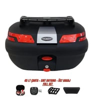 Motosiklet Arka Çanta 45 Litre Sırt Dayama ve Üst Tabla Full Set Siyah