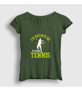 Presmono Kadın Haki I Rather Play Spor Tennis Tenis T-Shirt 334779tt (Haki)