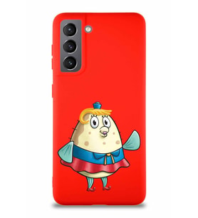 Samsung Galaxy S21 Soft Premier Kapak Bayan Puff Tasarımlı Silikon Kılıf - Kırmızı (Şeffaf)