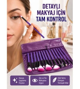 Fondöten, Allık ve Far Uygulamalarına Uygun 12 Parça Makyaj Fırça Takımı Ergonomik Saplı