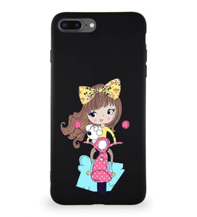 Apple iPhone 8 Plus Soft Premier Kapak Vespagirl Tasarımlı Silikon Kılıf - Siyah (Şeffaf)
