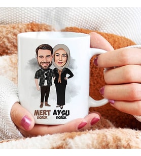 Kişiye Özel Bir Ömür Mutlu Olalım Karikatürlü Bardak