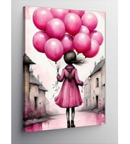 Kanvas Tablo Pembe Balonlar Taşıyan Kız