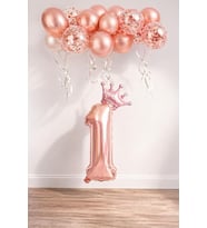 Rakam Rose Gold Folyo Balon, Kral Tacı Ve Konfetili Rose Gold Balon
