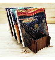 Edvard Munch - Doğal Taş Bardak Altlığı 4'lü Set Standlı