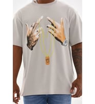 Unisex Baskılı Oversize T-Shirt - Gri